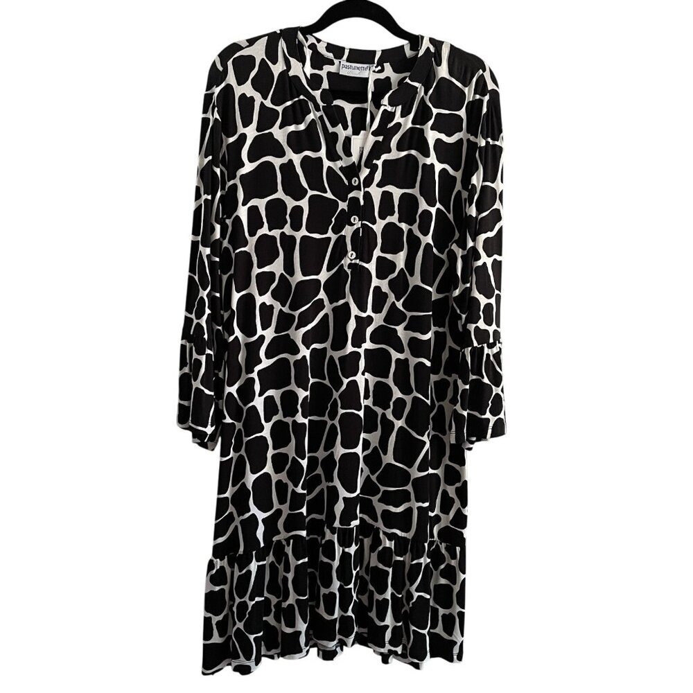 Pastunette Beach Women 46/L Black White Animal Print Bell Sleeve Cover Up NWT